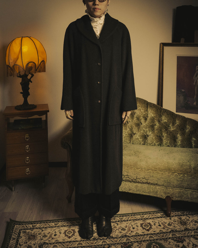 -SPECIAL- "Salvatore Ferragamo" 90's-00's Alpaca wool oversized shawl collar long coat