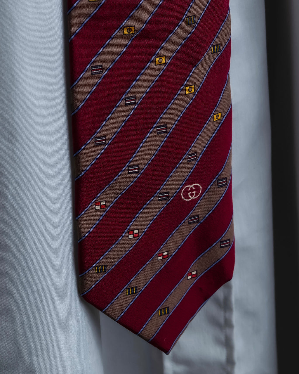"GUCCI" Burgundy color diagonal stripe silk neck tie