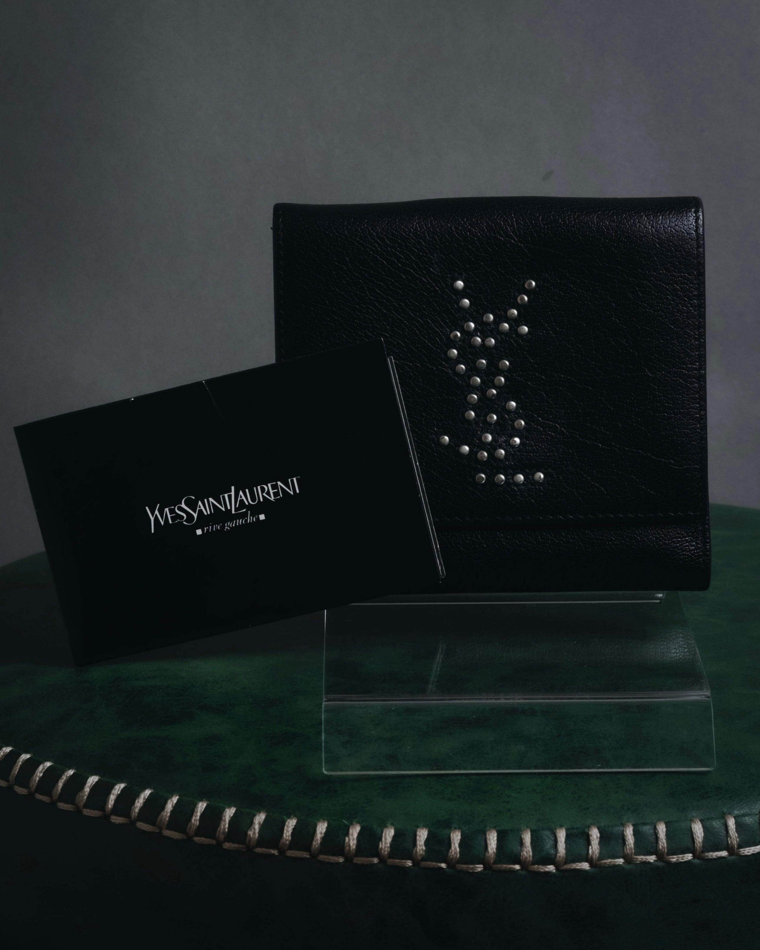"YVES SAINT LAURENT" Stud-embellished monogram bi-fold wallet