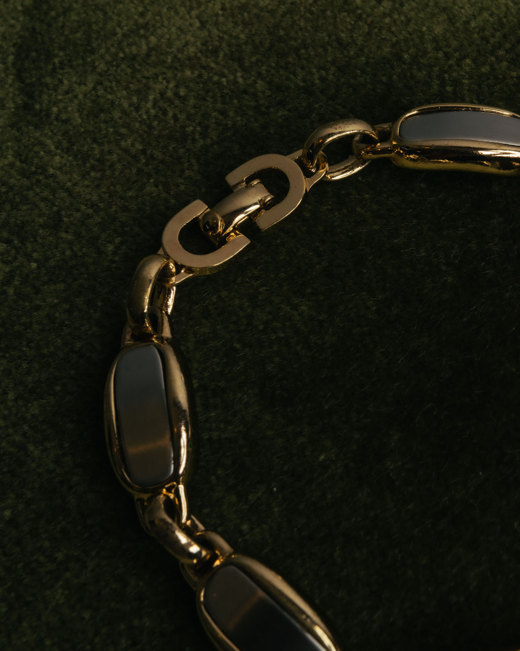 "Christian Dior" 70's-80's Two-tone gold and charcoal link bracelet