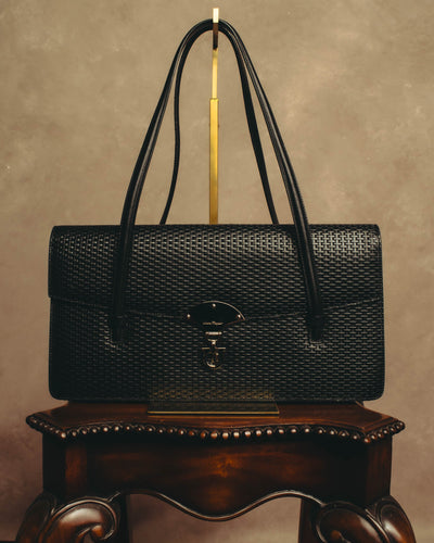 "Salvatore Ferragamo" 90's-00's Woven leather shoulder handbag