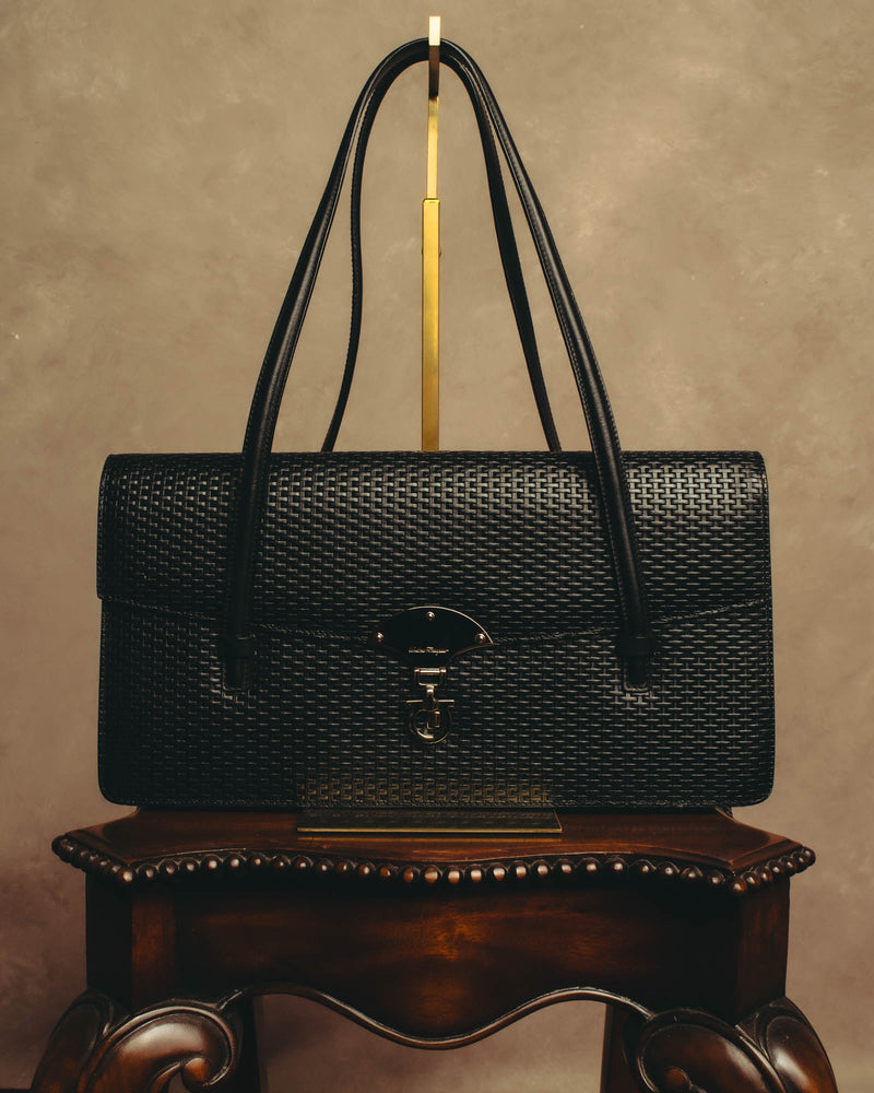 "Salvatore Ferragamo" 90's-00's Woven leather shoulder handbag