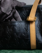 "YVES SAINT LAURENT" Logo engraved bicolor leather boston bag