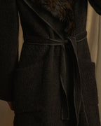 "FENDI" 90’s-00’s Sculptural belted leopard cat fur collar alpaca coat