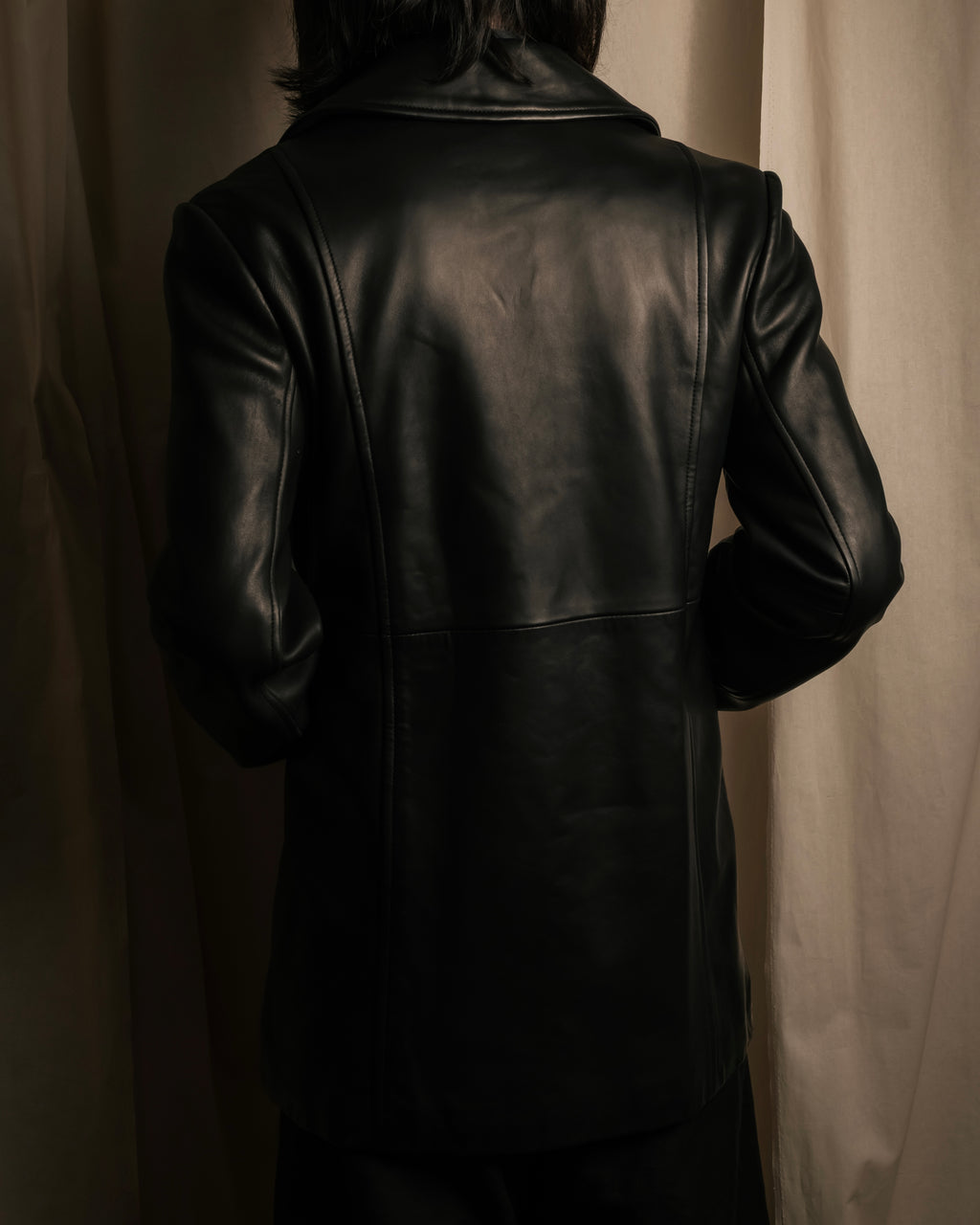 "COACH" Double-breasted panel work design leather coat