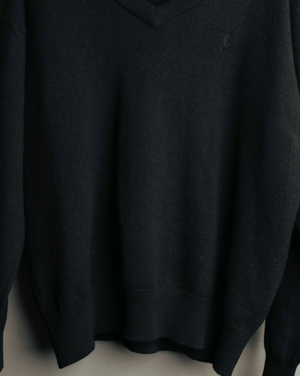 "Yves Saint Laurent" 80's-90's Minimal black wool v-neck sweater
