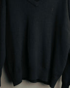 "Yves Saint Laurent" 80's-90's Minimal black wool v-neck sweater