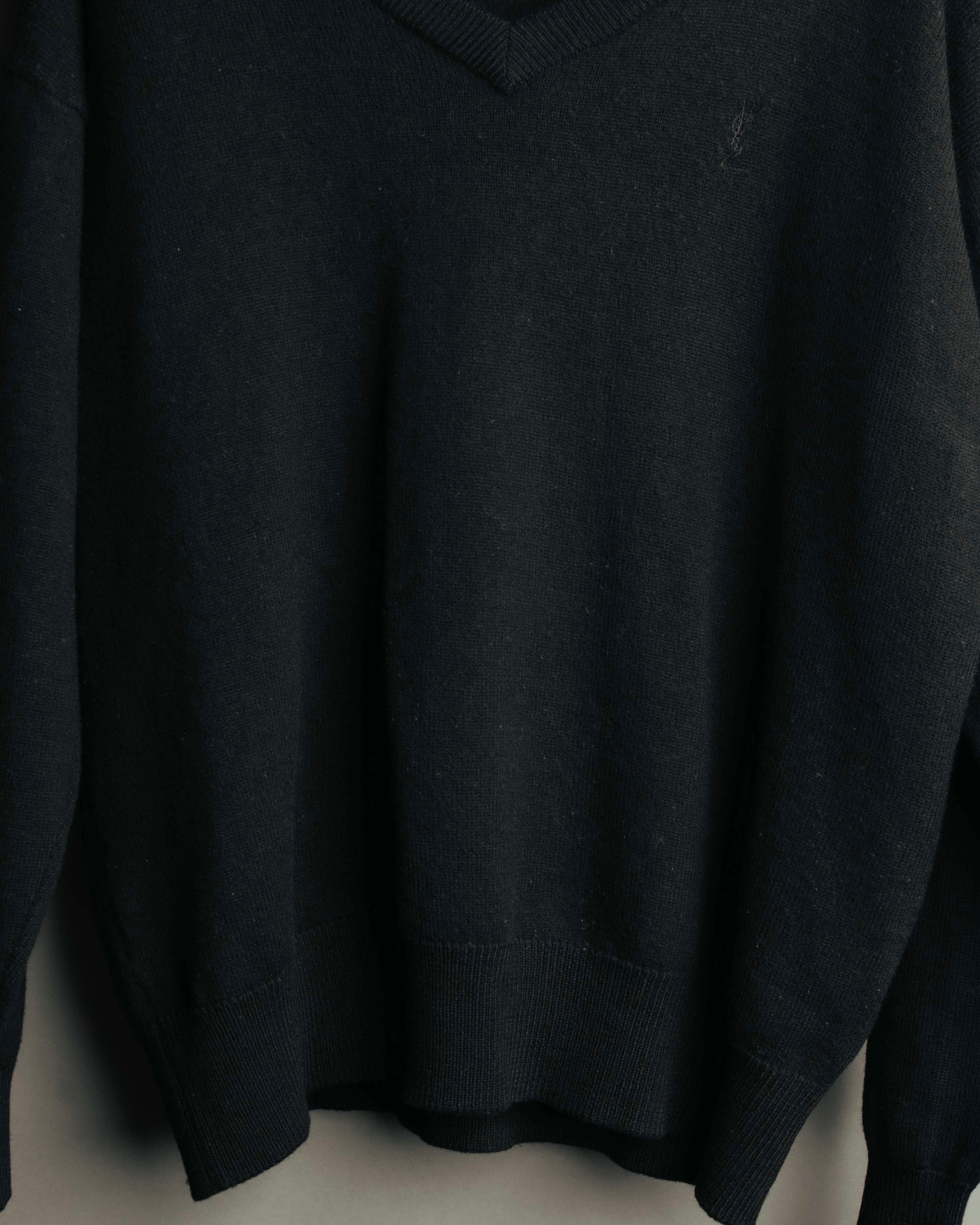 "Yves Saint Laurent" 80's-90's Minimal black wool v-neck sweater