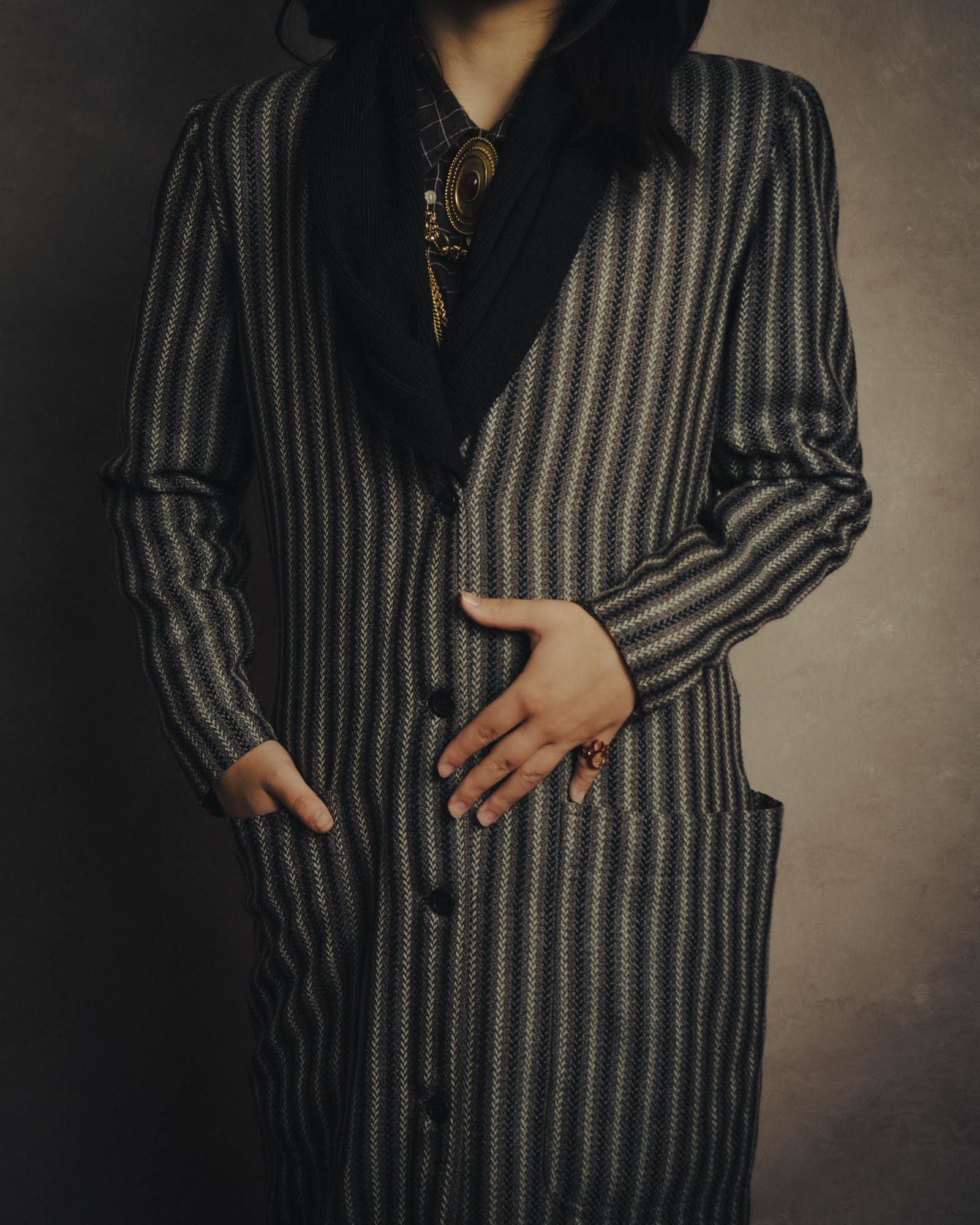 -SPECIAL- “GUCCI” 80’s-90’s Textured striped shawl collar long coat