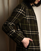 "BURBERRY" Leather switching design check tweed coat