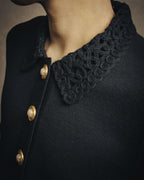 -SPECIAL- “Yves Saint Laurent” 90’s crochet collar pearl button knit pullover