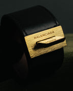 “BALENCIAGA“ 10’s Brushed metal leather cuff bracelet
