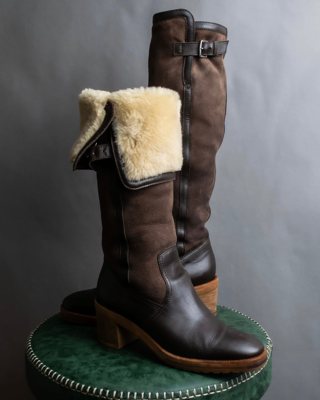 "HERMES" Shearling lining leather combination long boots