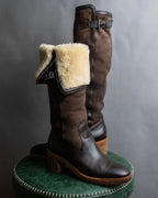 "HERMES" Shearling lining leather combination long boots