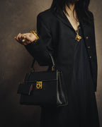 -SPECIAL- "Salvatore Ferragamo" 90's-00's Gancini contrast stitch leather handbag