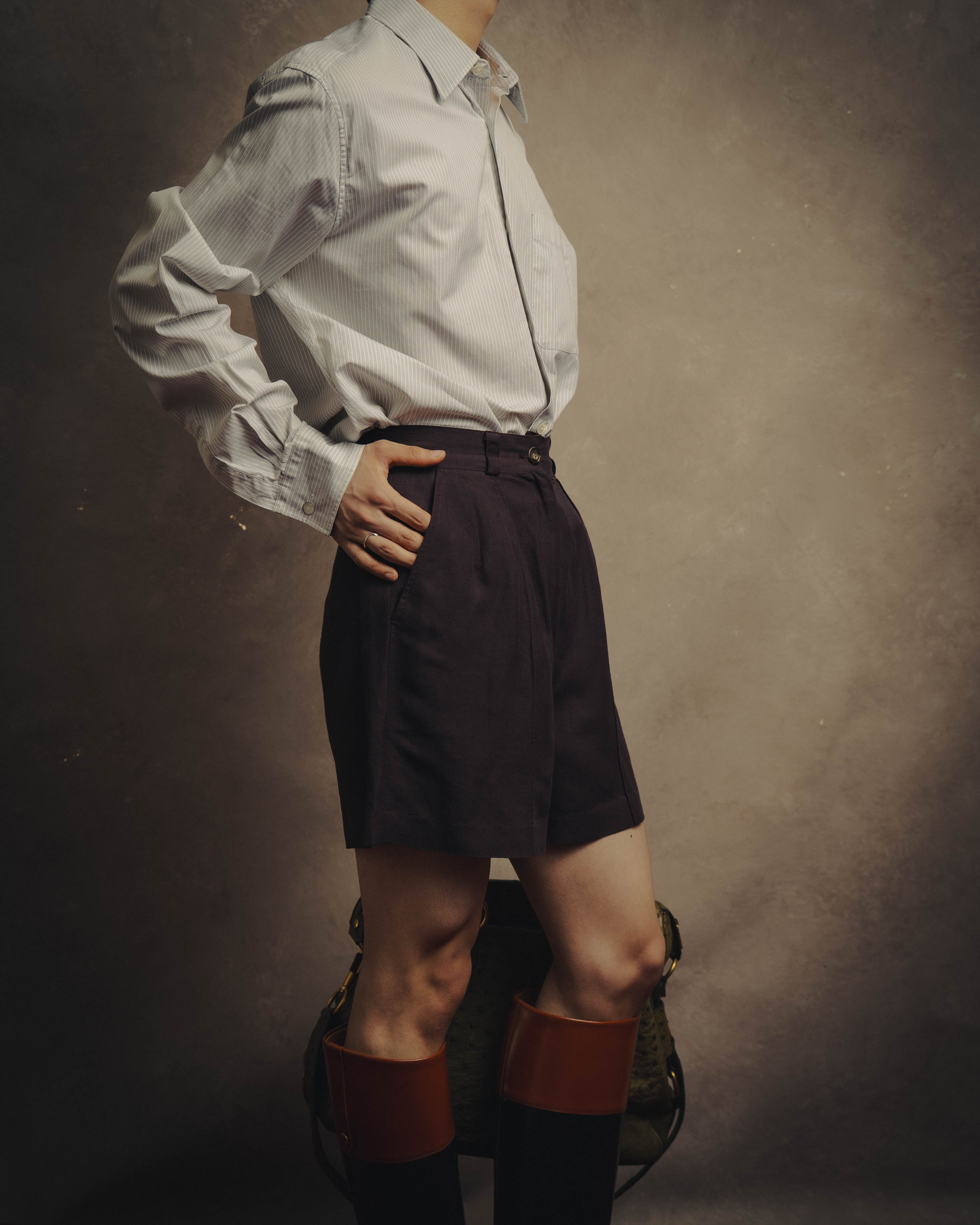 -SPECIAL- “DRIES VAN NOTEN” 90’s–00’s Rayon linen tailored long jacket and shorts set up