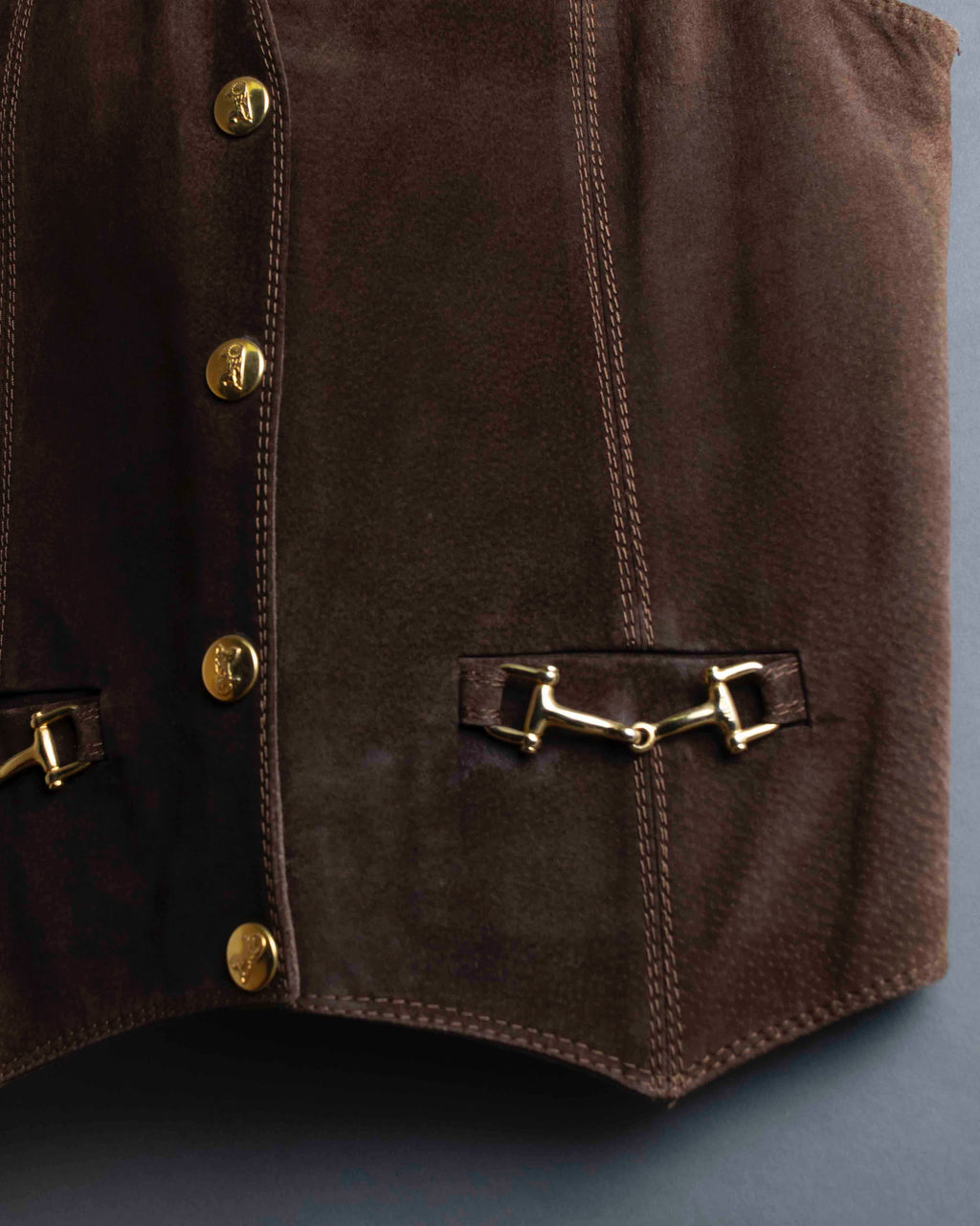 "CELINE" Horse tack motif metal fittings design suede vest