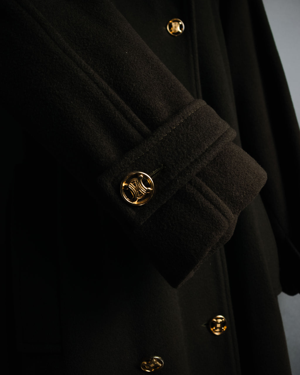 –SPECIAL– "CELINE" 80’s-90’s Triomphe button double breasted long coat