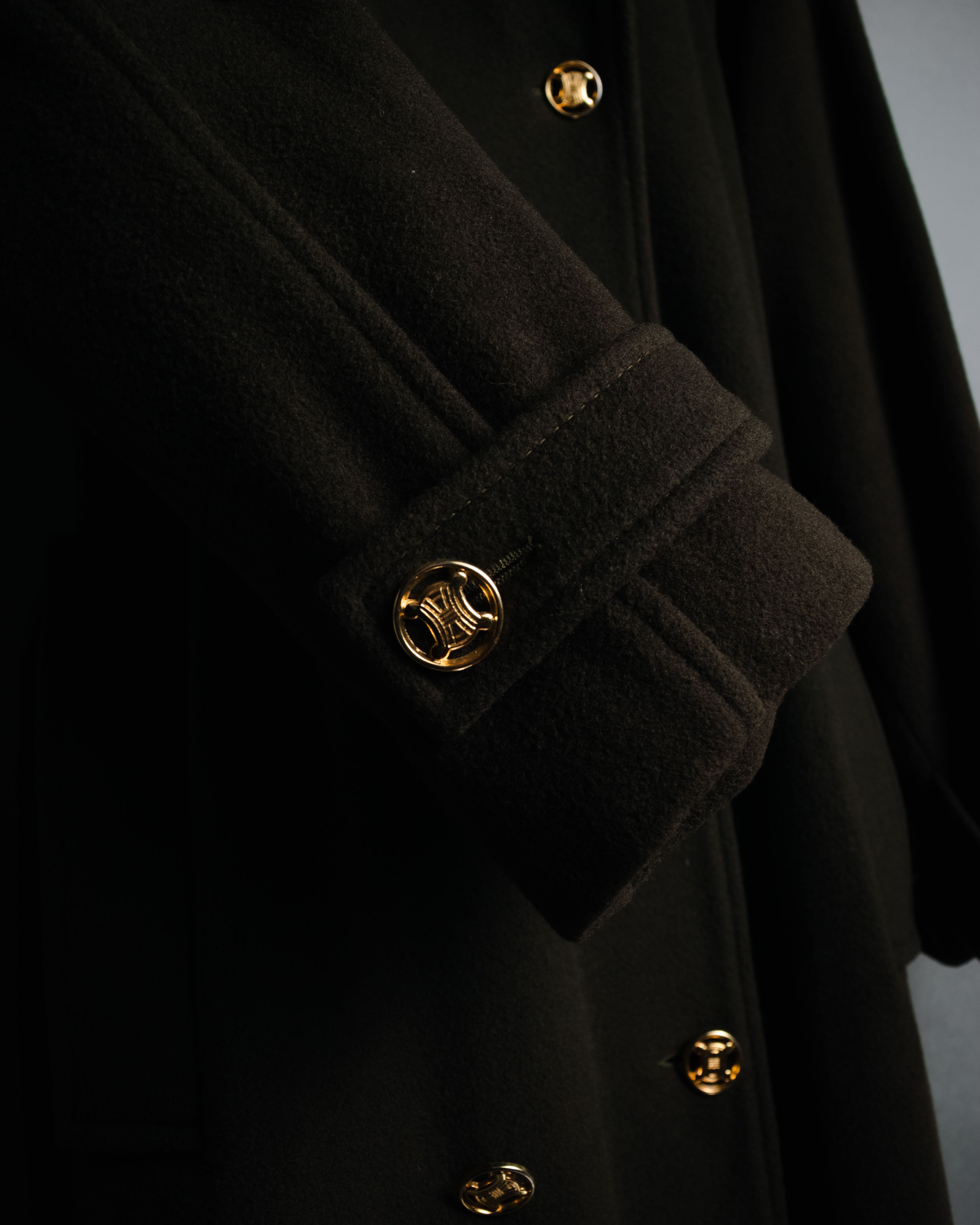 –SPECIAL– "CELINE" 80’s-90’s Triomphe button double breasted long coat