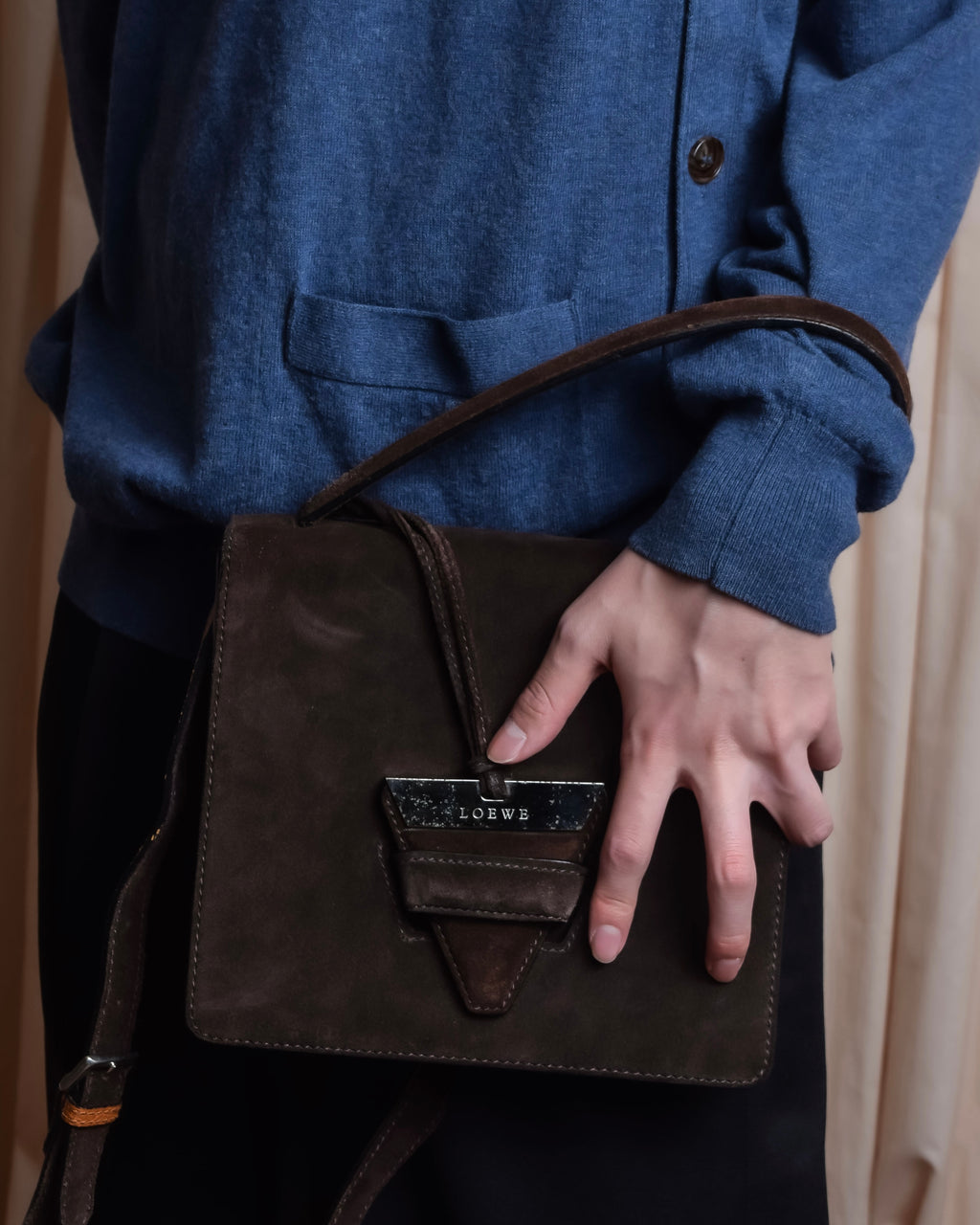 "LOEWE" Textured suede panel barcelona shoulder bag