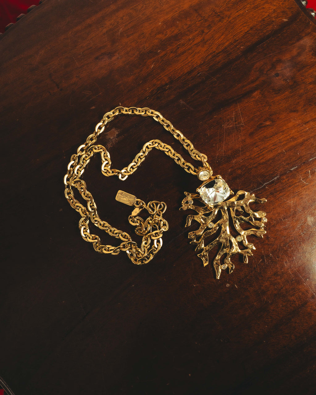 -SPECIAL- "Yves Saint Laurent" 90's-00's Sculptural coral motif crystal pendant necklace