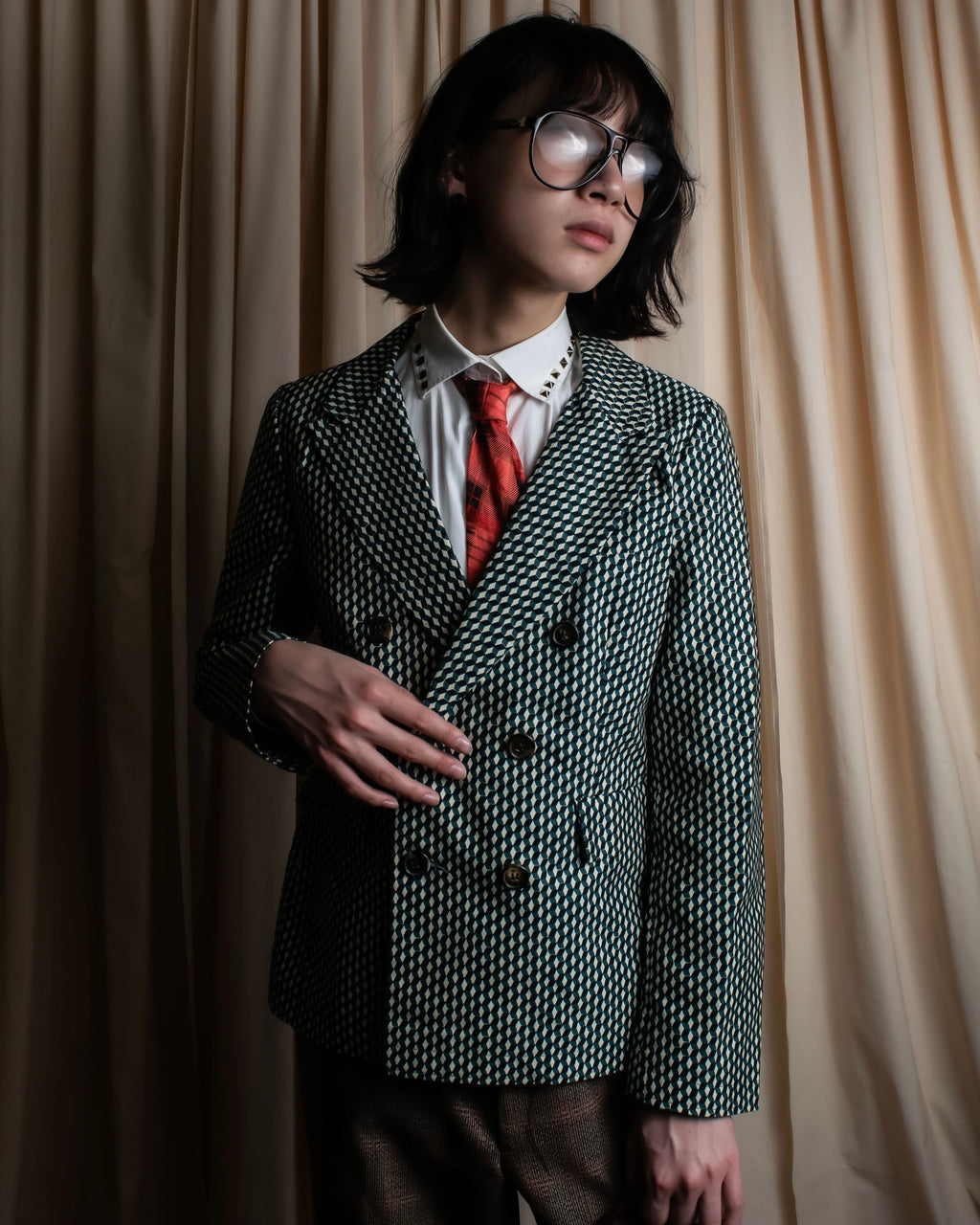 "MARNI" Geometric pattern double-breasted tailored jacket