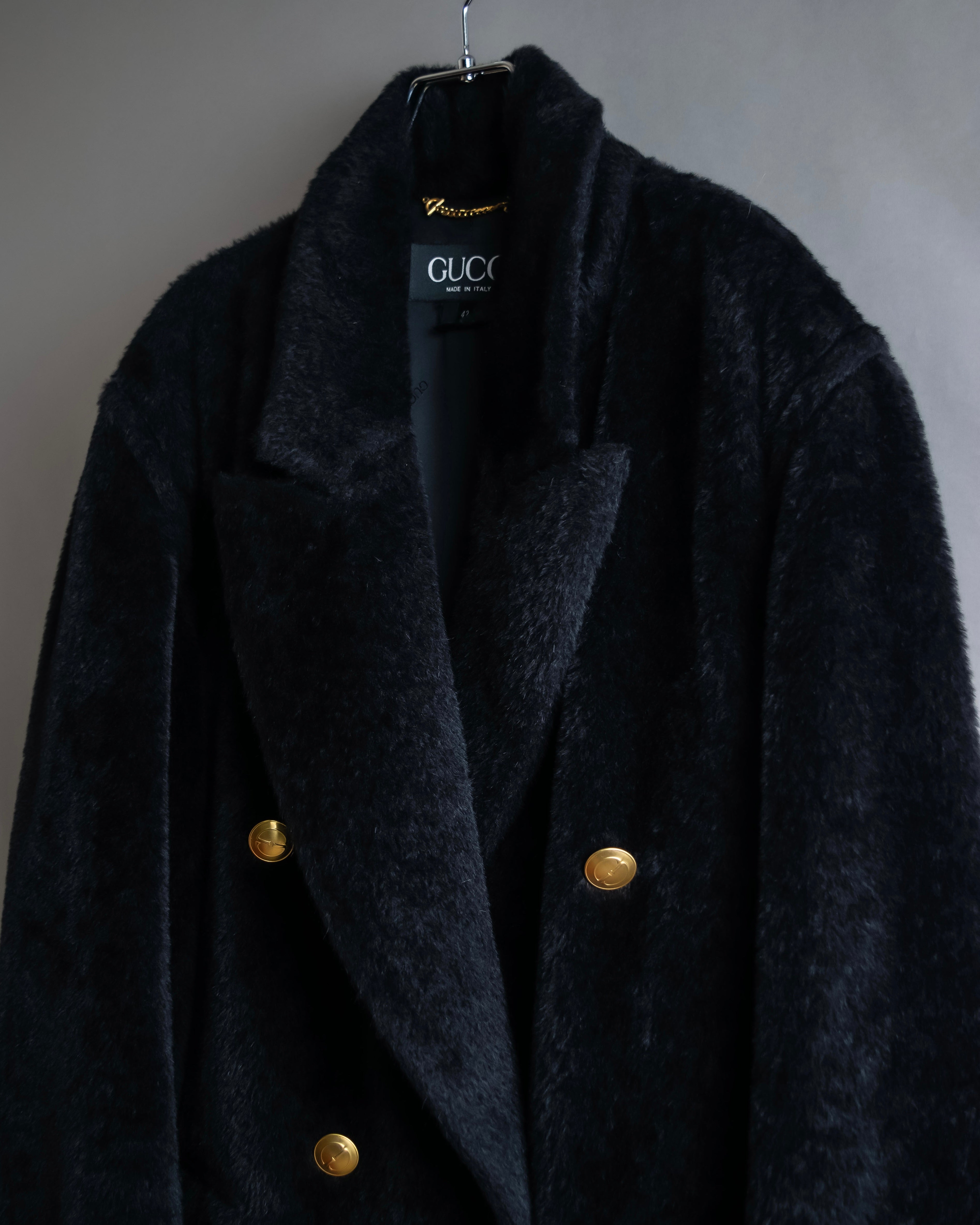 "GUCCI" 80's Gold button design brushed wool long chester coat