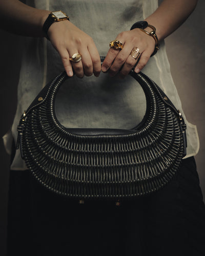 -SPECIAL- “Salvatore Ferragamo” 90’s-00’s Woven leather half moon handle bag