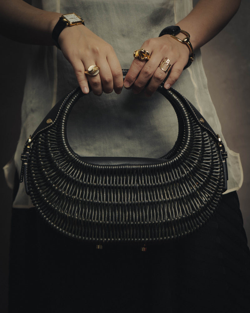 -SPECIAL- “Salvatore Ferragamo” 90’s-00’s Woven leather half moon handle bag