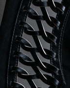 "LOUIS VUITTON" Leather tape cross knit detail vest