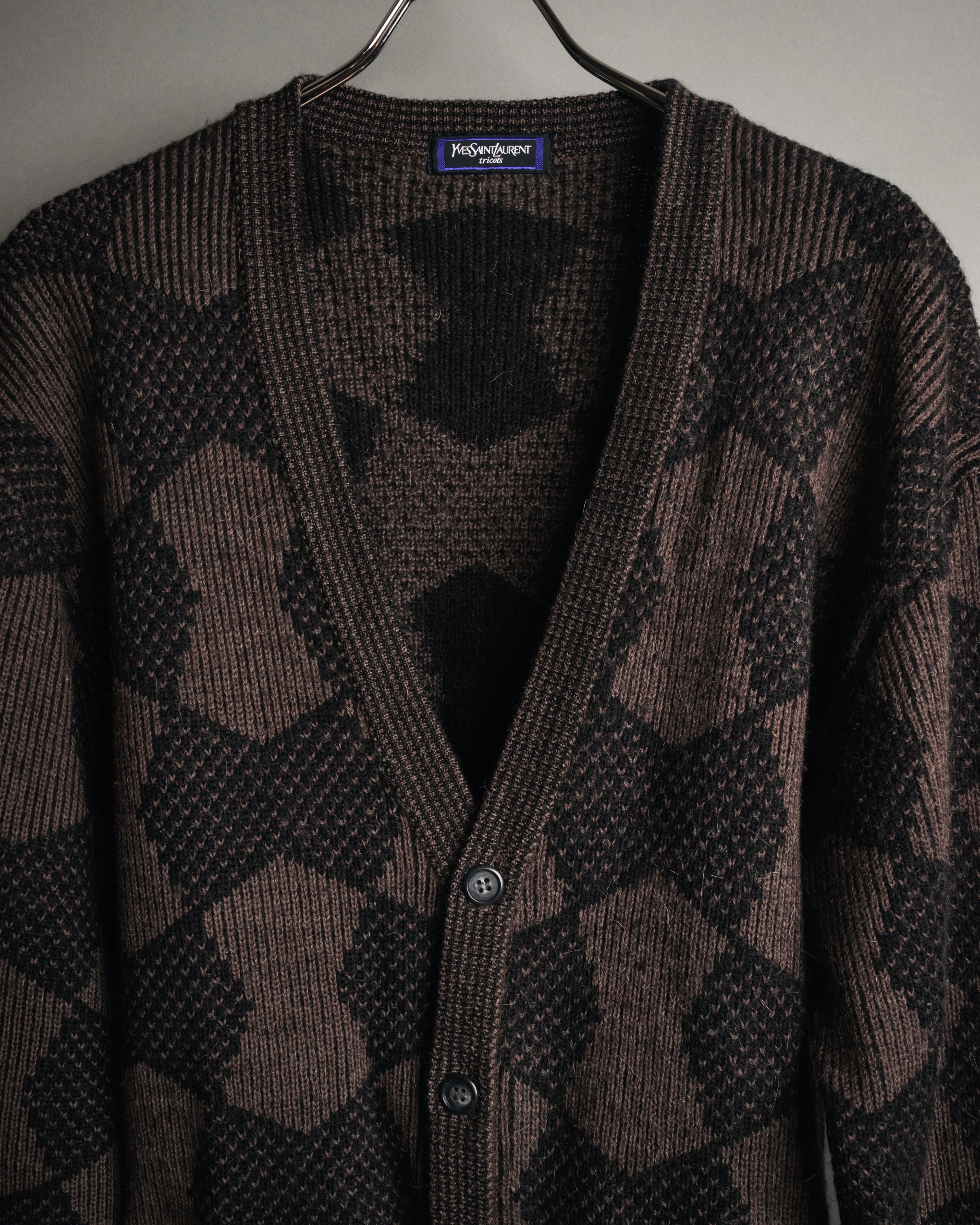 “Yves Saint Laurent” 80’s-90’s geometric knit cardigan