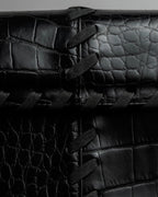 "YVES SAINT LAURENT" Whip stitch design crocodile foil stamped leather hand bag