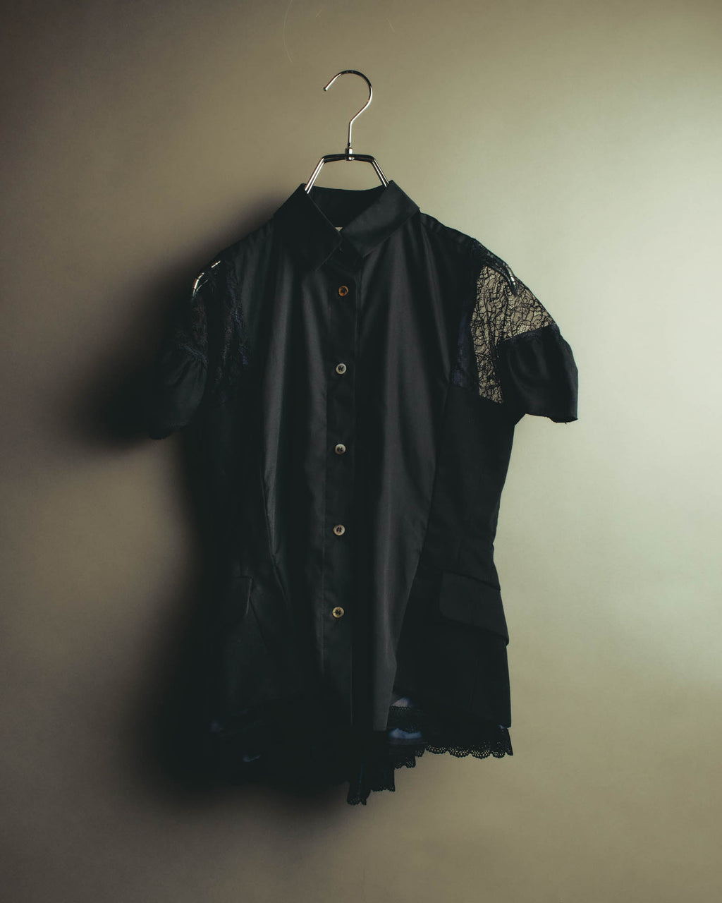 "sacai" 10's Layered lace-panel shirt blouse