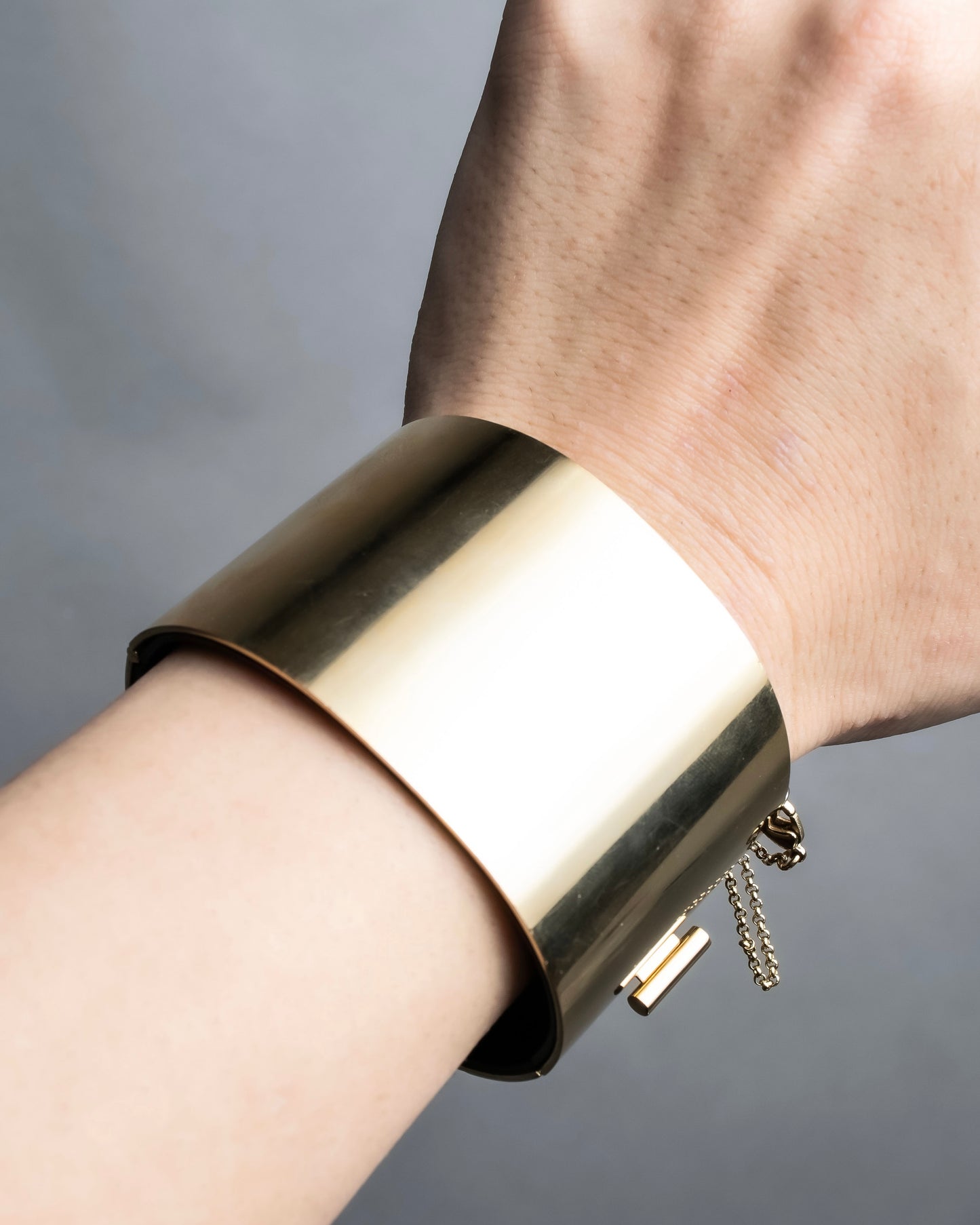 "CELINE" Large leather docking gold bracelet