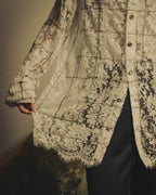 -SPECIAL- "CHANEL" 10's-20's Embellished floral lace and pearl check oversized shirt