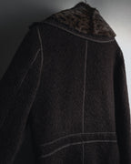 "FENDI" 90’s-00’s Sculptural belted leopard cat fur collar alpaca coat