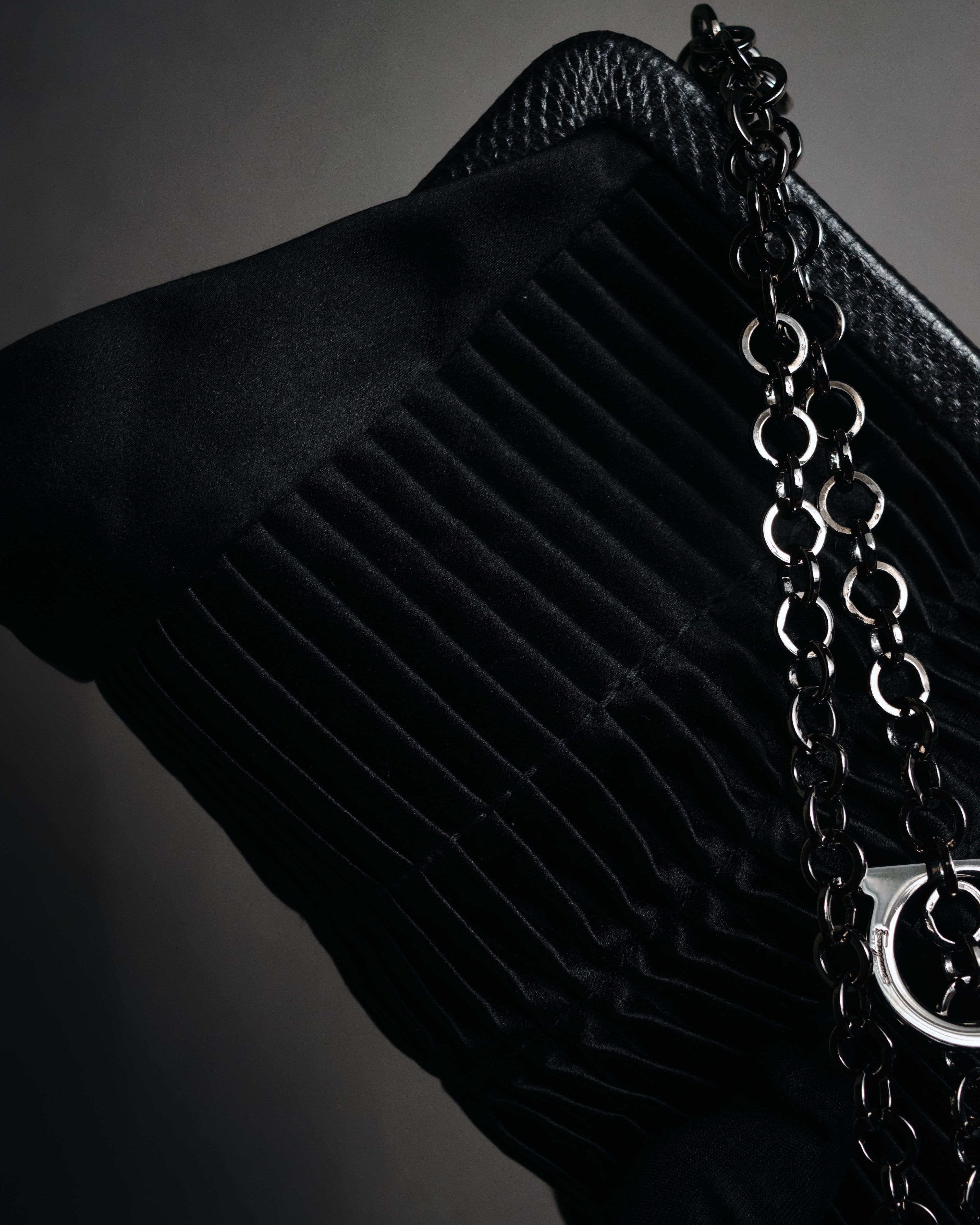 "Salvatore Ferragamo" 00’s-10’s tiger’s eye satin pleated chain bag