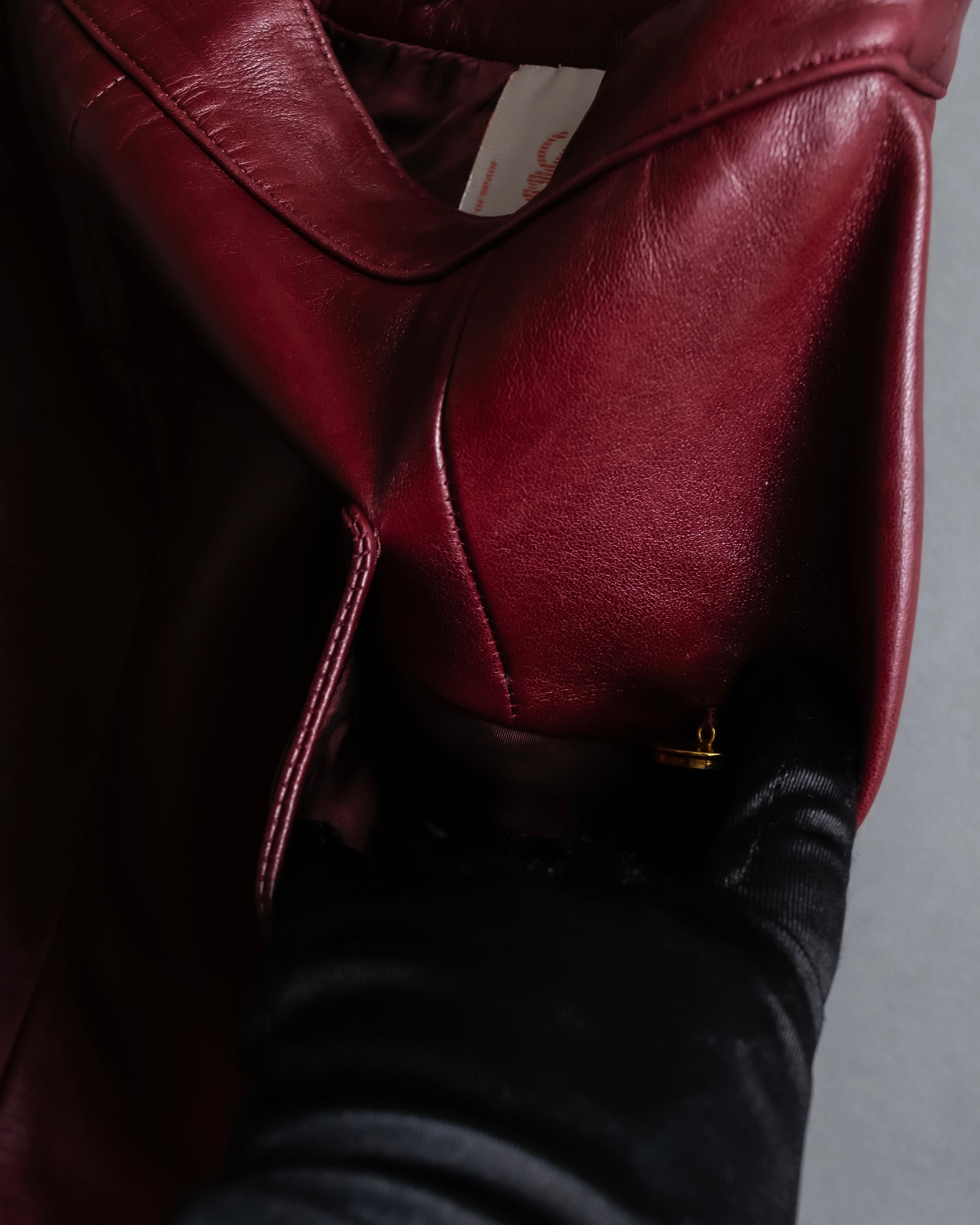 "LOEWE" Burgundy leather front button middle skirt