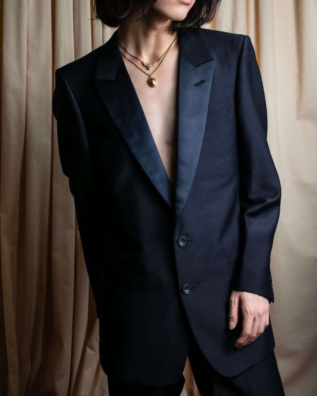 "CHRISTIAN DIOR MONSIEUR" Satin switching design tuxedo dress set up