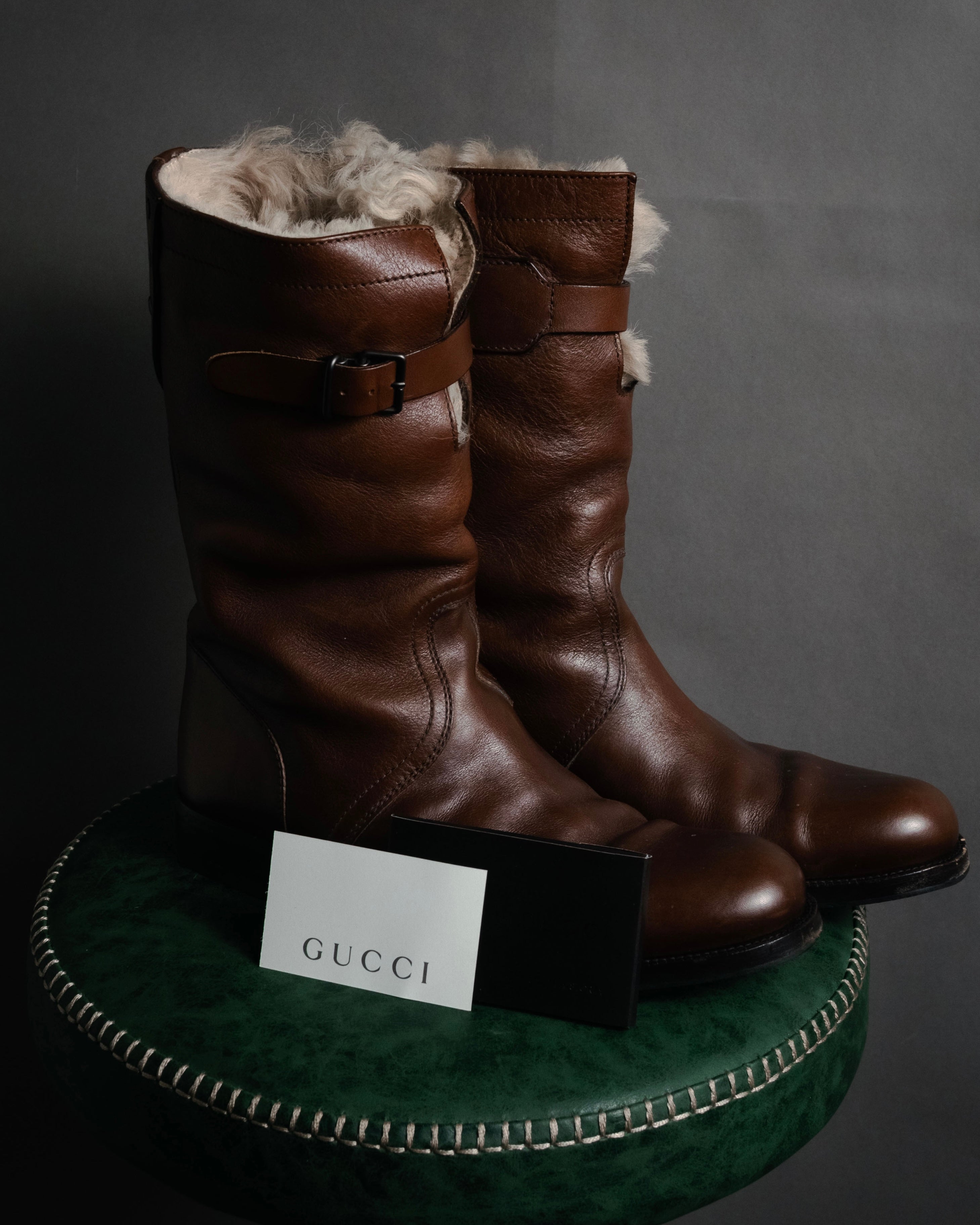 "GUCCI" 90’s-00’s shearling lined engineer boots