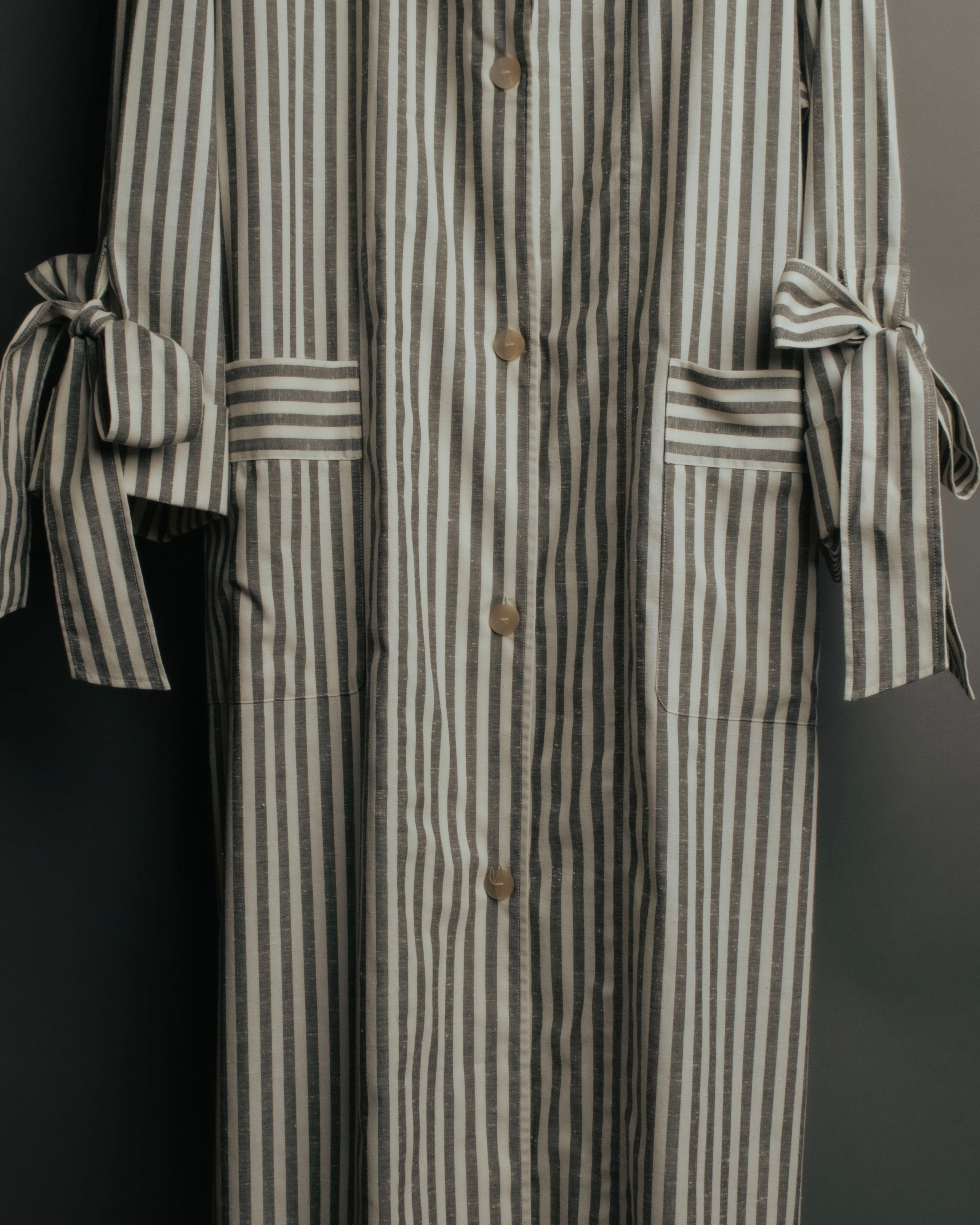 -SPECIAL- “LOEWE” 2010’s striped ribbon sleeve long gown coat