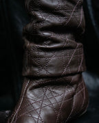 “Christian Dior” Brown Cannage leather long boots
