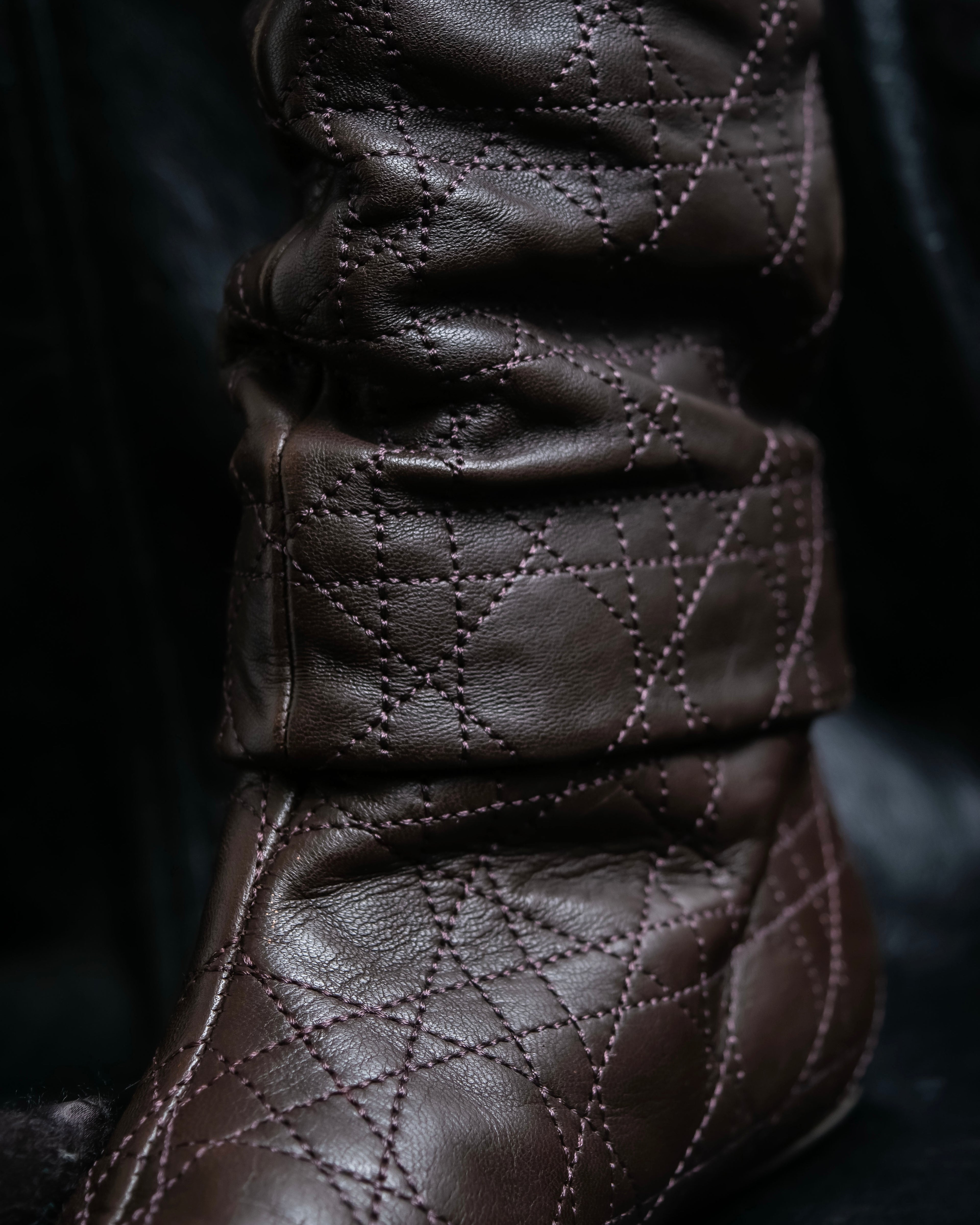 “Christian Dior” Brown Cannage leather long boots