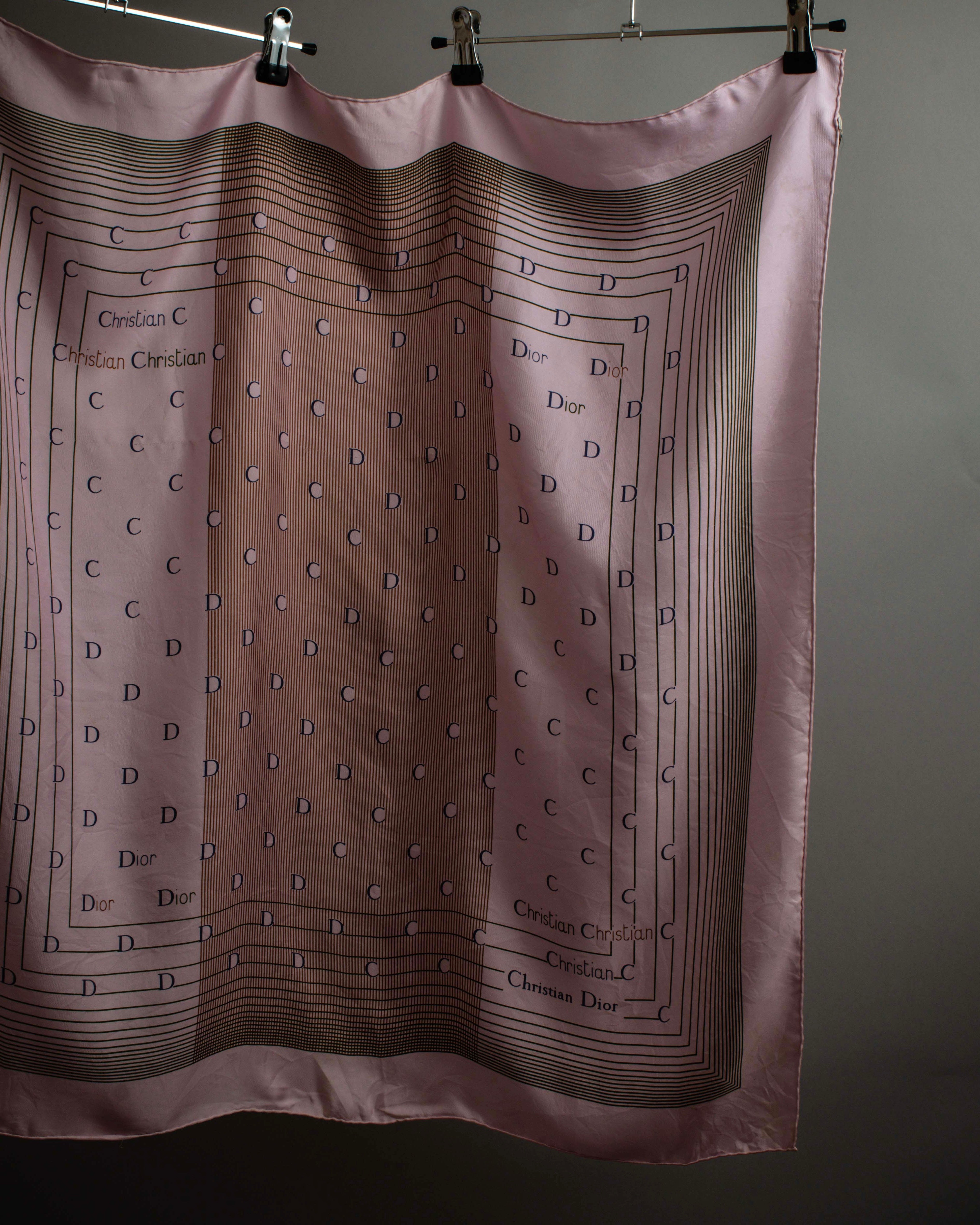 "Christian Dior" Typography logo geometric motif silk scarf