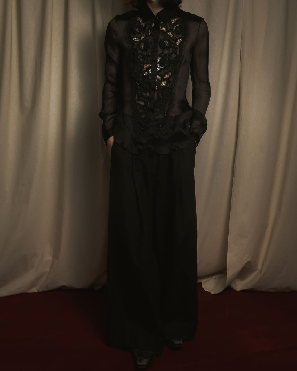 "LOEWE" 2014AW Sheer embroidered shirt