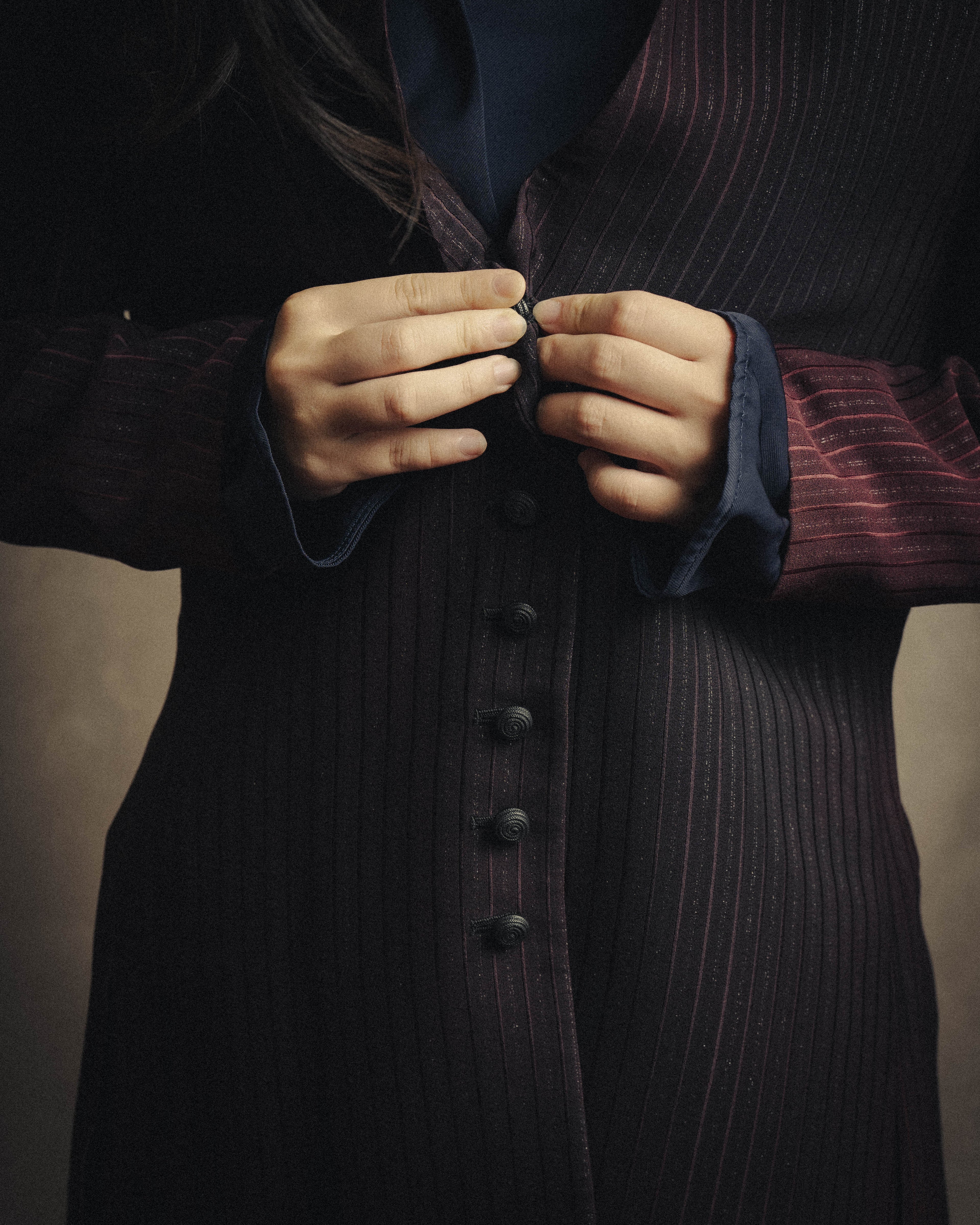 -SPECIAL- “Yves Saint Laurent“ 80's-90's Swiss fabric lurex stripe collarless long jacket