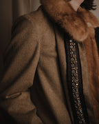 "PRADA" 90’s-00’s embellished fur-collar stretch tech coat