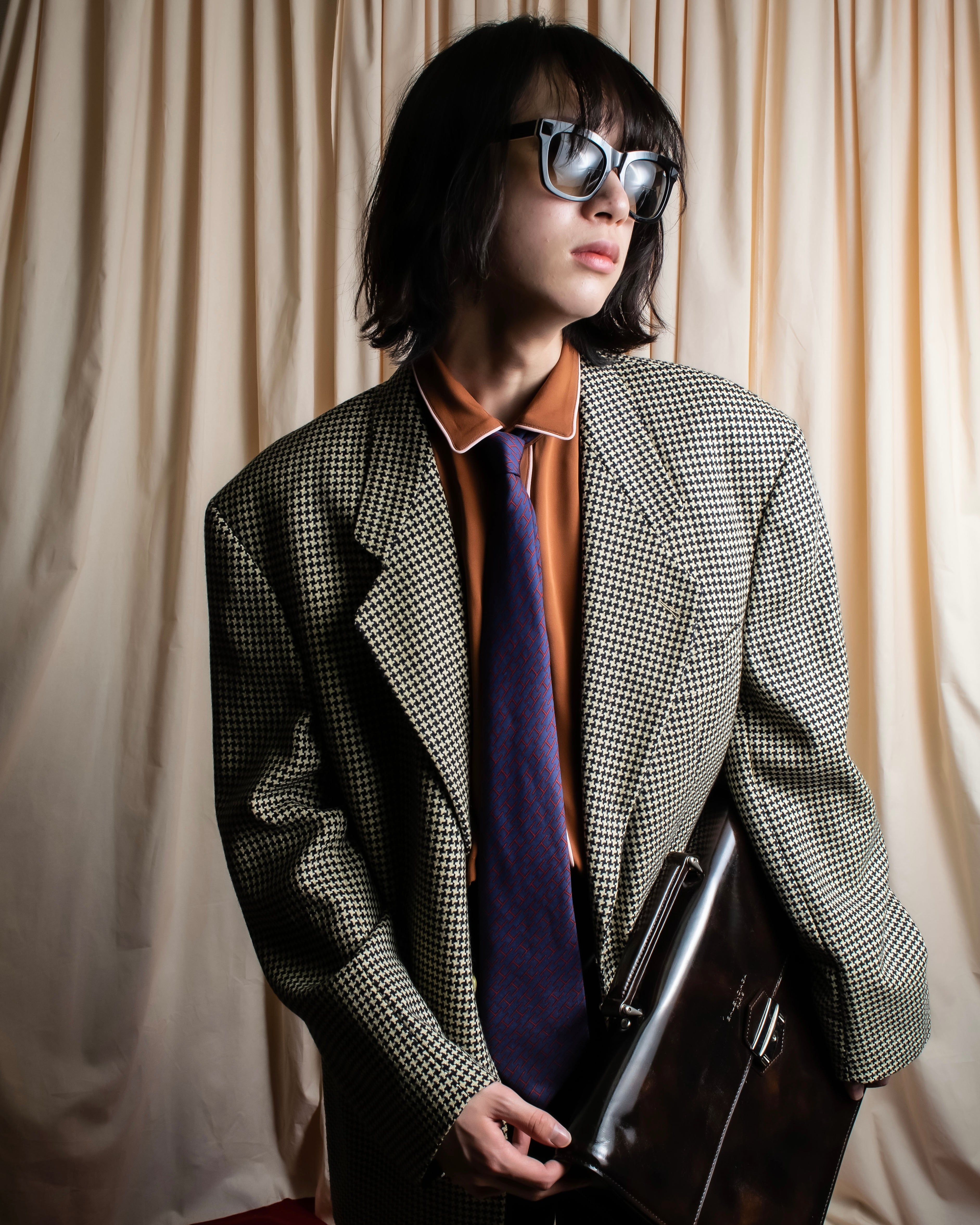 "HERMES" Geometric pattern H motif silk necktie