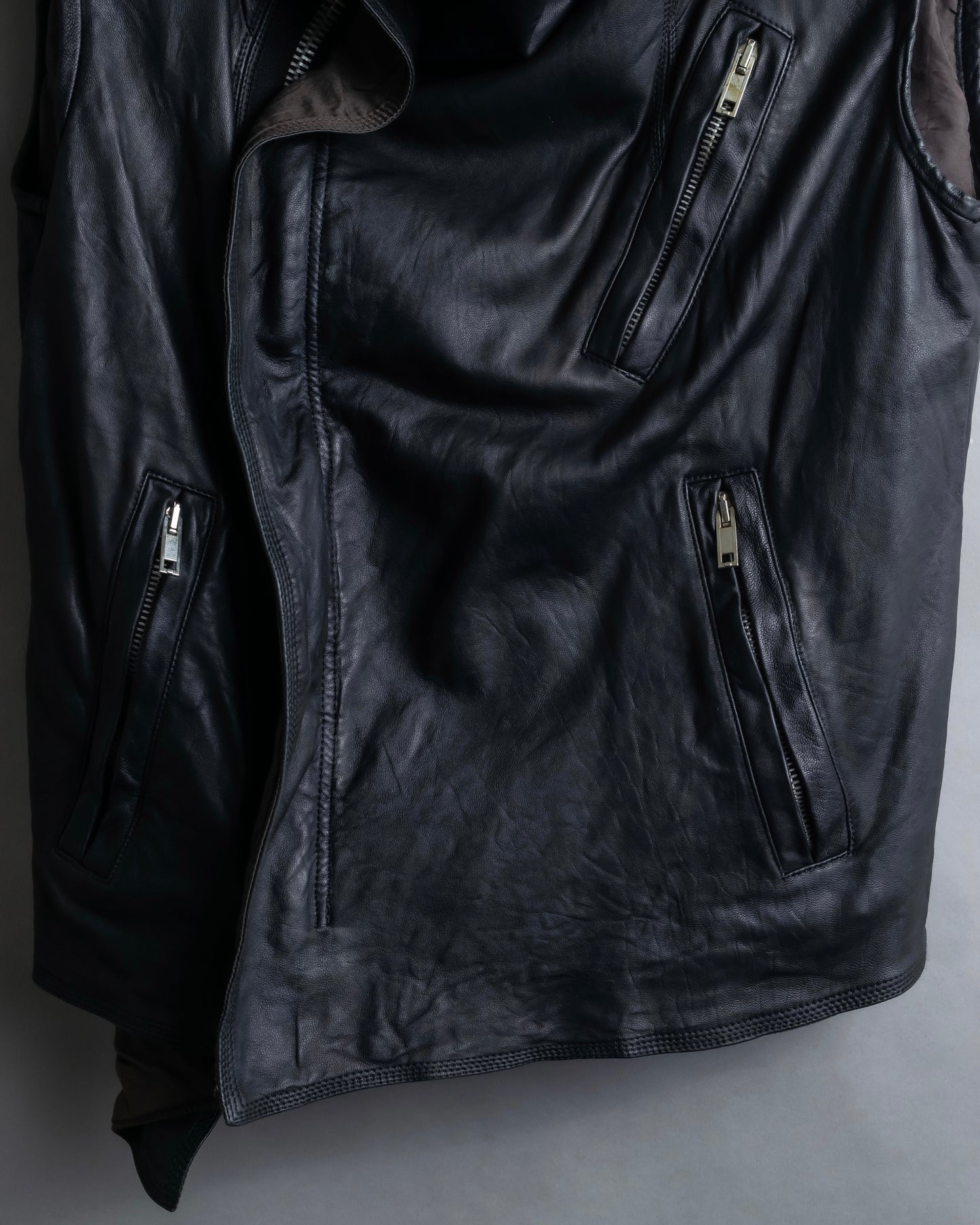 "Rick Owens" 100% lamb leather high neck sleeveless jacket