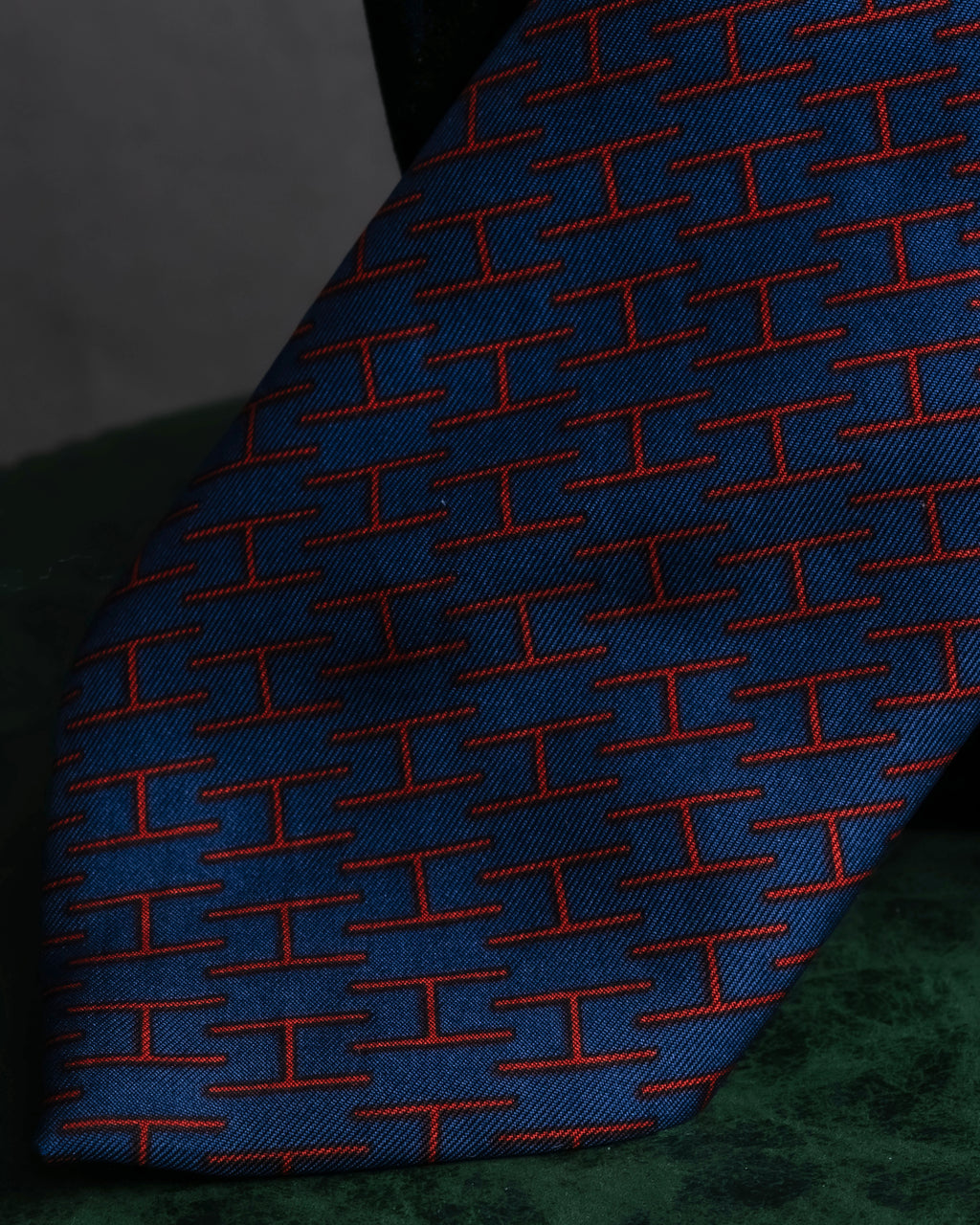 "HERMES" Geometric pattern H motif silk necktie